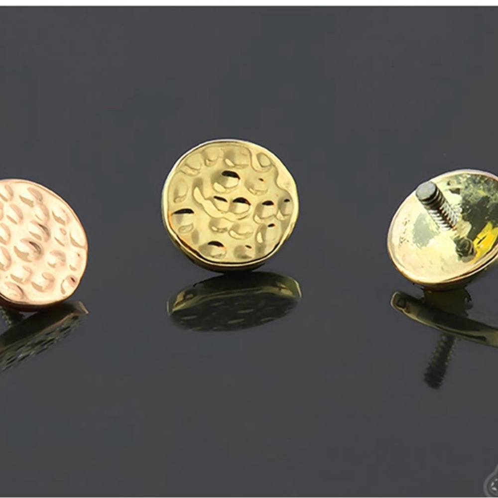 14k Gold Hammered Disc Threaded End x2
